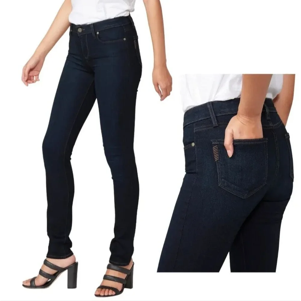 PAIGE Size 26 Skyline Mona Dark Blue Mid-Rise Skinny Jeans Sculpting Bottom Lift